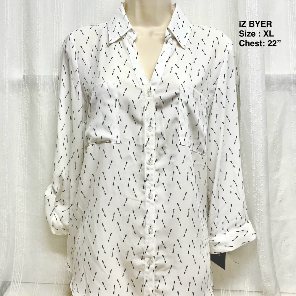 Iz Byer White and Black Patterned Men's Shirt